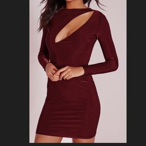Misguided slinky long sleeve body con dress